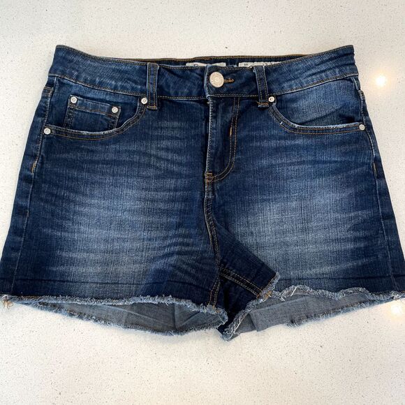 Indigo Rein Pants - Indigo Rein Junior/Women Dark Wash Frayed Denim Shorts Blue Size 9 Raw Hem 30x3
